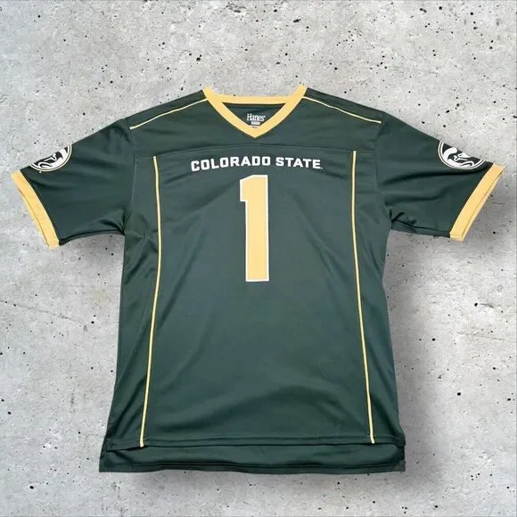 Colorado State Rams #1 Football Jersey Men’s M Green Gold Hanes NCAA - Picture 1 of 10